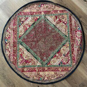 Vintage India Beaded‎ Brocade Round Tablecloth 36 Wall Art or Rug